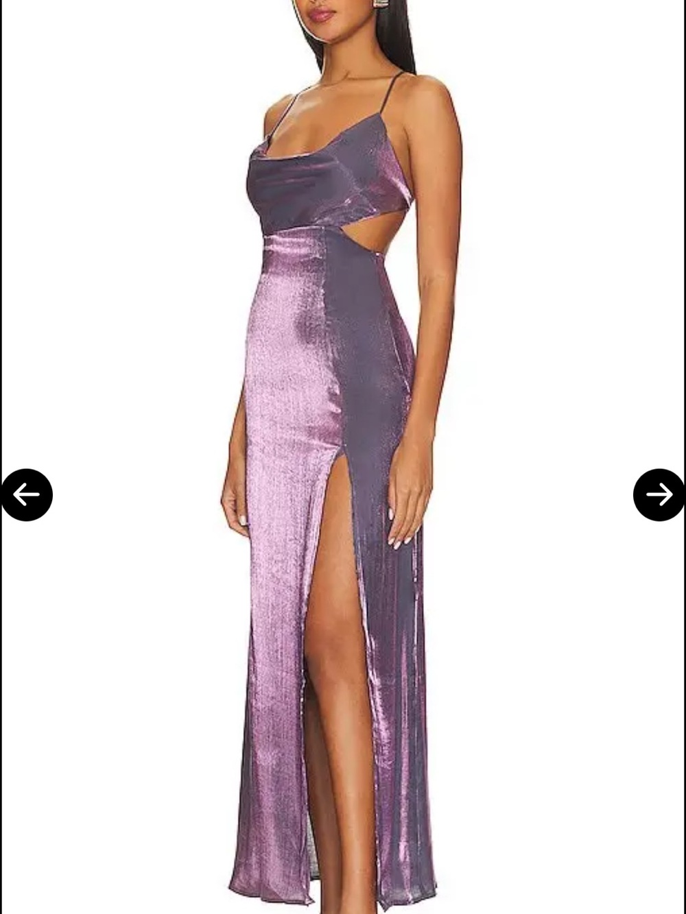 Astr Two-Tone Sheen Cowl Neck Cutout Maxi Dress in Lilac and Deep Mauve